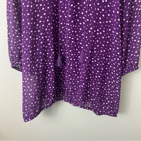 Lane Bryant Purple Polka Dots Blouse Sheer Lace Up Peasant Feminine Plus 22/24 - Picture 3 of 8